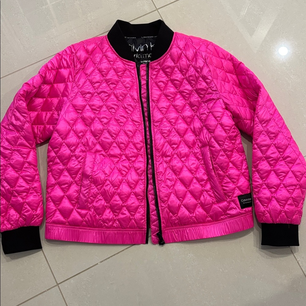 Calvin Klein Hot Pink Down Jacket with Black Trim